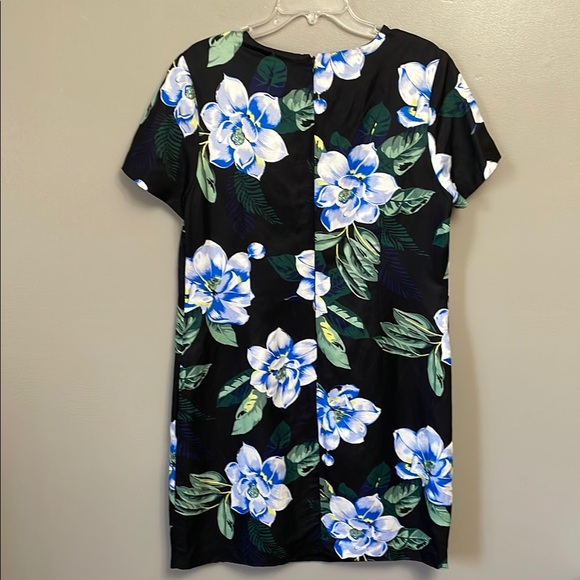 Banana Republic Tropical Floral Sheath Dress Size 14 Black Blue & Green Linen - Picture 4 of 11